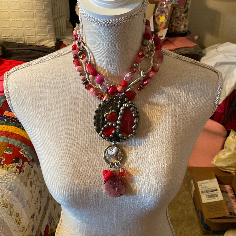 Pink and Red Beaded Necklace